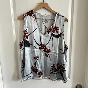 Ganni Silver Floral Sleeveless Tank Blouse Size XL